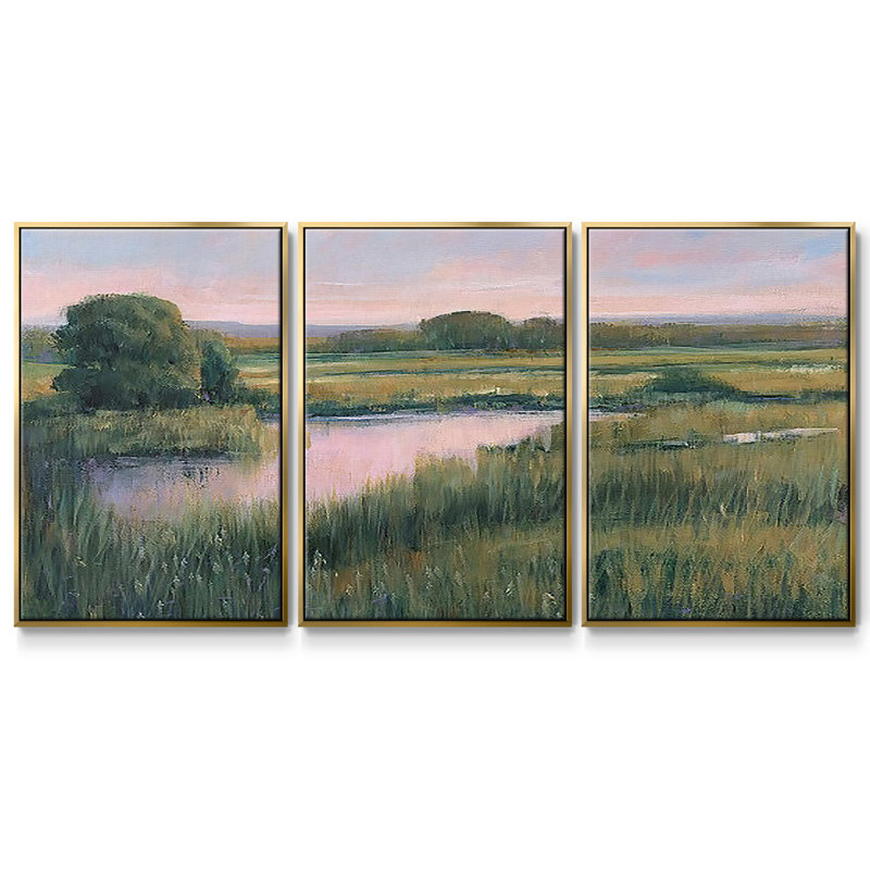 «Spring Marsh I», reproduction sur toile flottante 3 pièces, H 40 po x l 78 po x P 2 po, Or
