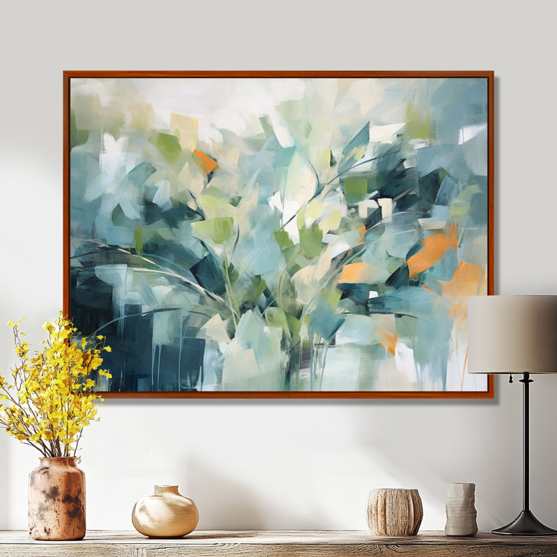 «Blue Botanical Garden III - Abstract Botanicals», art mural, Cadre flottant noir, H 24 po x l 32 po, Brun