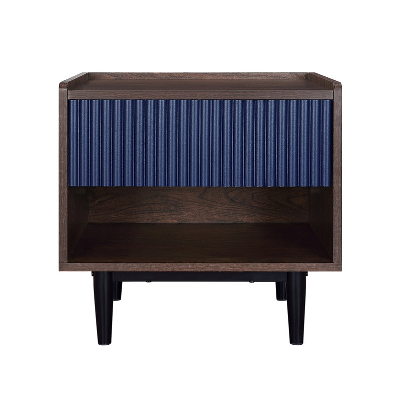 Duane 20" Fluted Nightstand (1-Drawer), Navy Blue