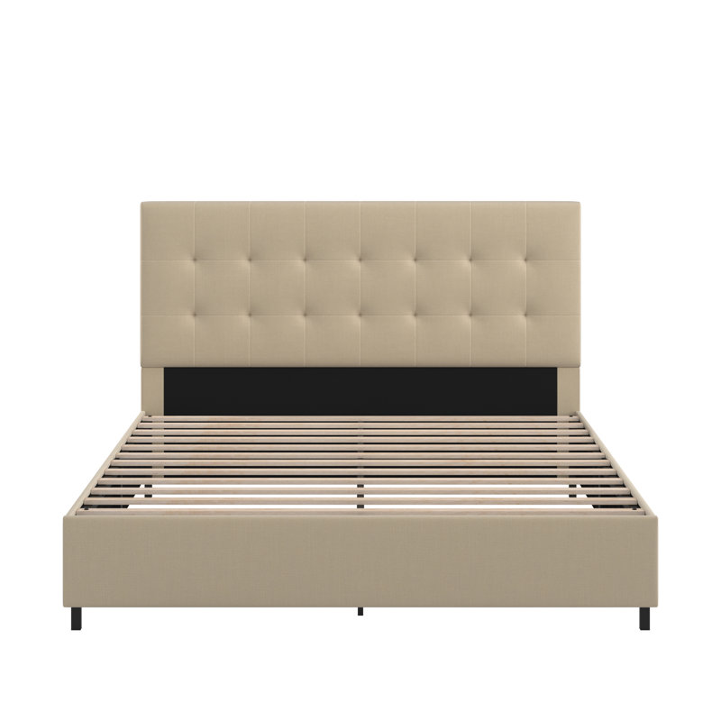 Grand lit plateforme tapissier Kaern, Beige