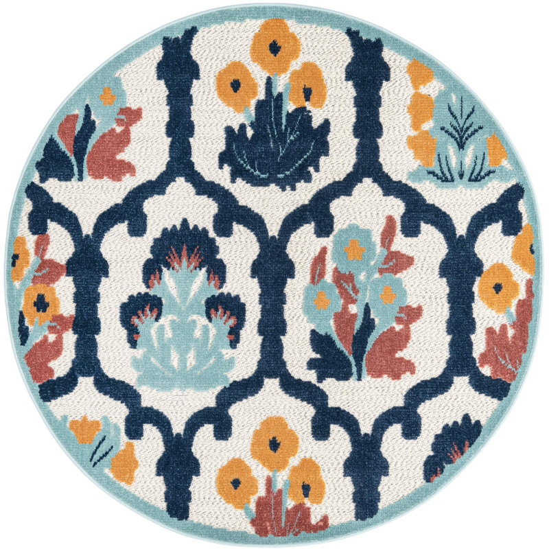 Outdoor Askersund Area Rug Ivory-Navy Blue Color, Round 5'3"