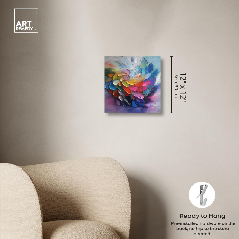 «Spectrum Petalflow», art abstrait moderne par Art Remedy, Toile tendue, H 12 po x l 12 po x P 1,5 po