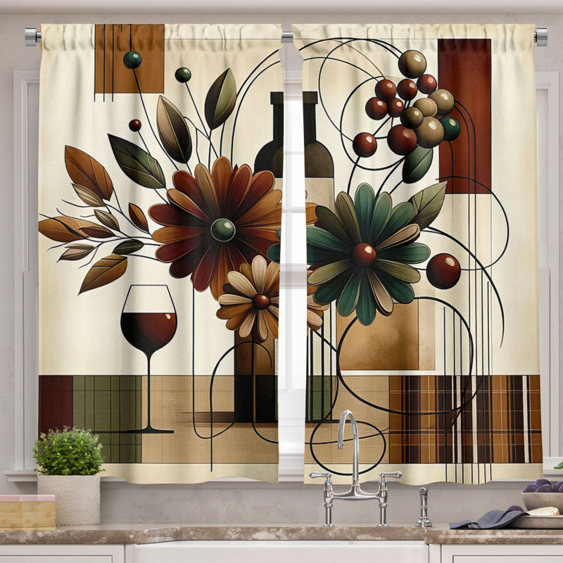 Floral Tailored Kitchen Curtain, 55" W x 24" L