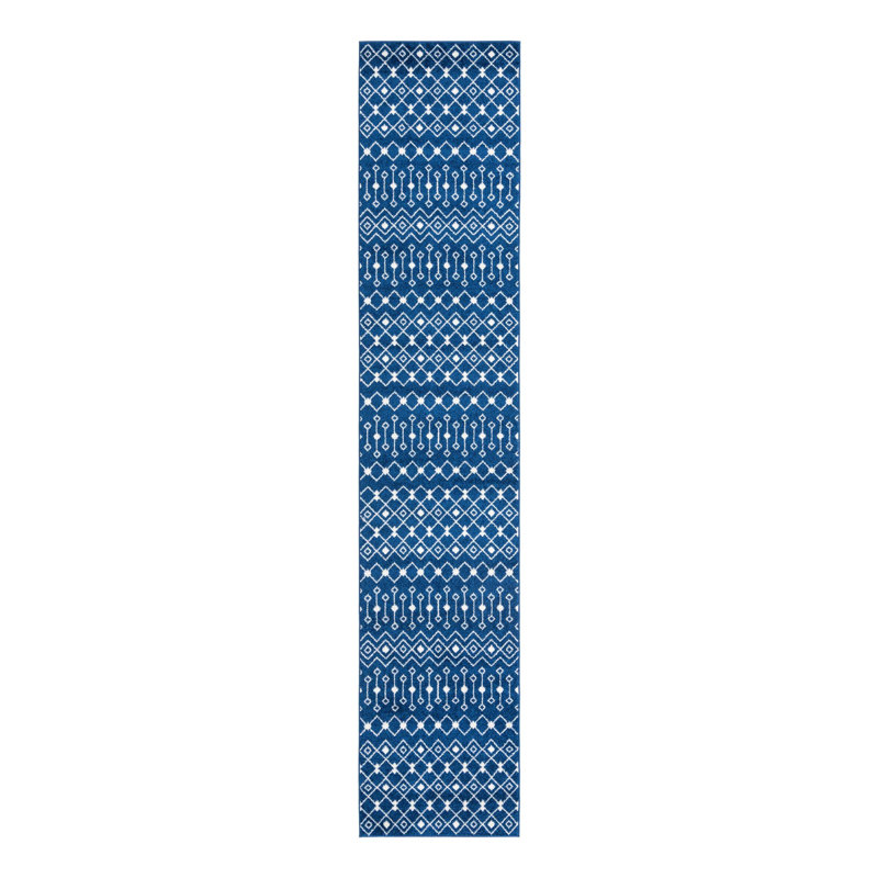 Somerville Geometric Indoor Rug, Runner 3'3" x 16'5", Navy