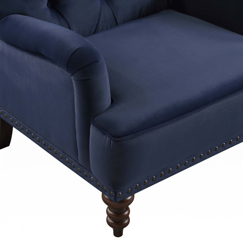 Auguust 34" Traditional Tufted Living Room Chair - Velvet Living Room Chair with Tufted Design, Elegant Nailhead Trim and Sturdy Espresso Wood Legs