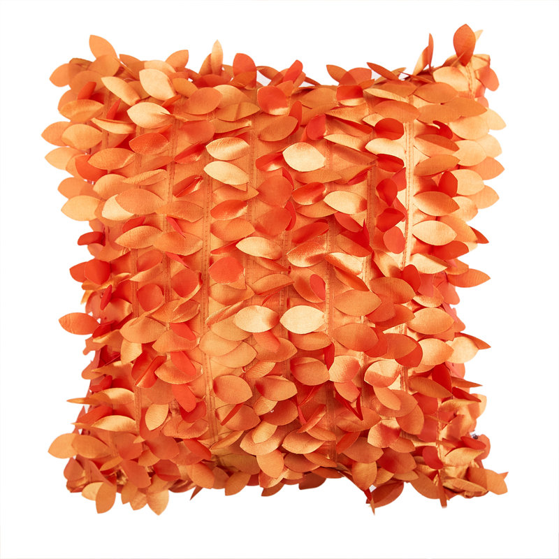 Jeté floral, Polyester / bourre de polyester, Orange, 20 po x 20 po