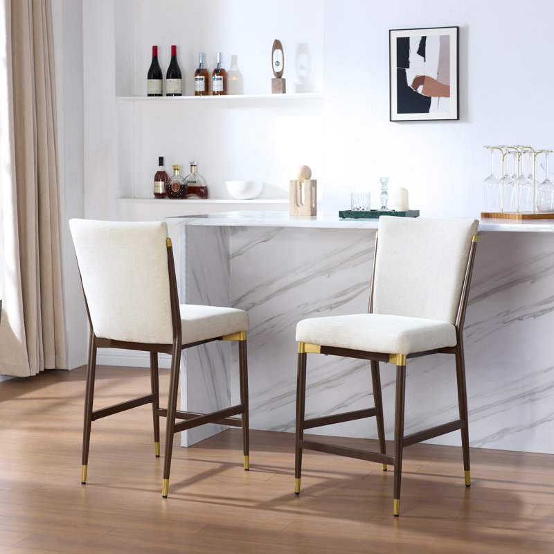 Tabouret de comptoir rembourré en fer Blondell, Coussin beige / structure brune