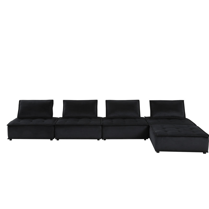 Canapé modulaire en velours noir 110,02 lb, qualité 14,5 po, hauteur du dossier confortable
