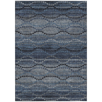 Machine Washable Indoor/Outdoor Xhevrie Navy Rug
