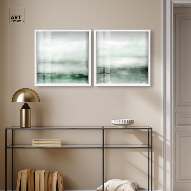 Ensemble de décoration murale miroir et miroir bleu et sauge par Art Remedy, 20 x 20, H 21 po x l 21 po, White Frame