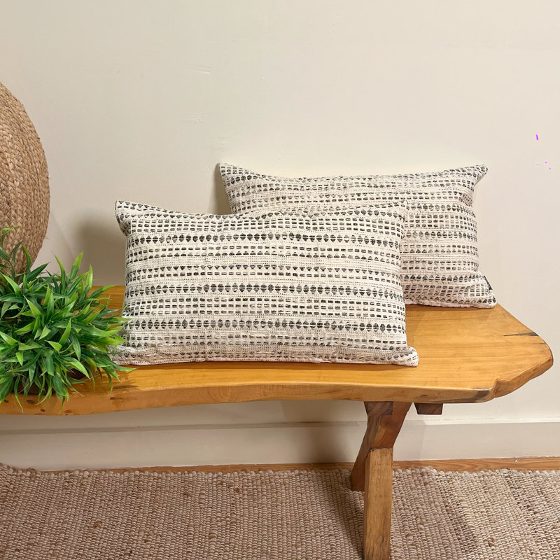 Off-White and Black Striped Cotton Blend Rectangular Pillow Set
