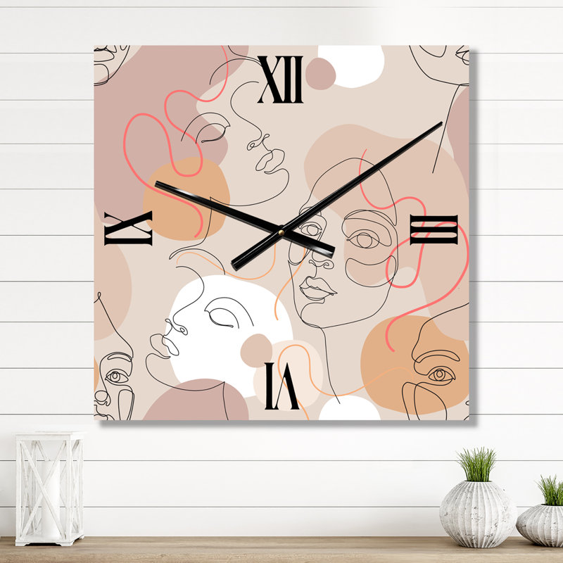 Abstrait une ligne, Portraits de femmes - Horloge murale moderne, Grand