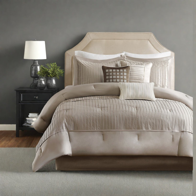 Modern Taupe Polyester Charmeuse Bedding Set, Comfortable For Family Use