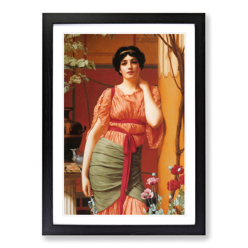 Nerissa by John William Godward - Picture Frame Painting, 65cm H x 48cm W x 2cm D, Black Framed