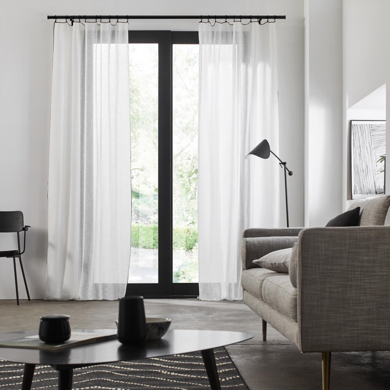 Heaton Linen Sheer Single Curtain Panel, White/Black, 200 W x 280 D cm