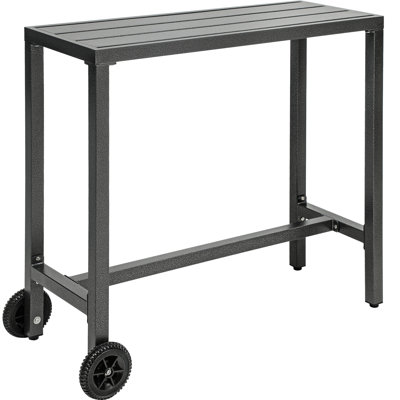 Arteta  39”/55"W X 37"H Rectangular Metal Outdoor Bar Table with Wheels