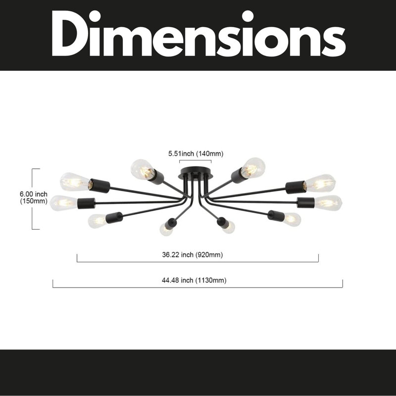 Plafonnier semi-encastré 10 lumières, Noir mat