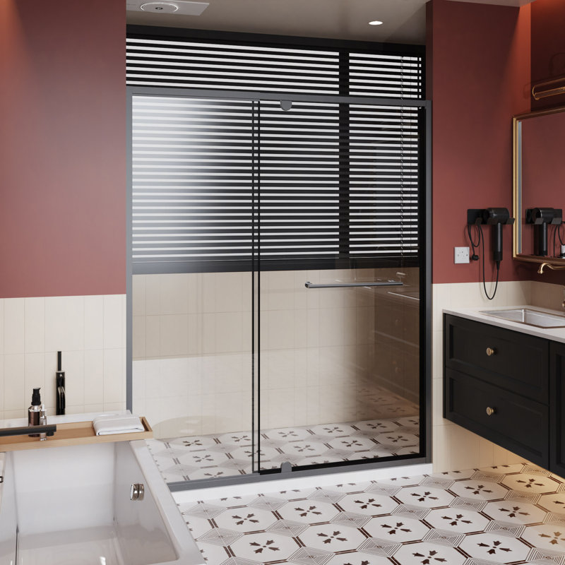 56-60"W X 72"H Shower Door, 1/4" Thick Clear Tempered Glass Swing Shower Door With Stainless Steel Handle