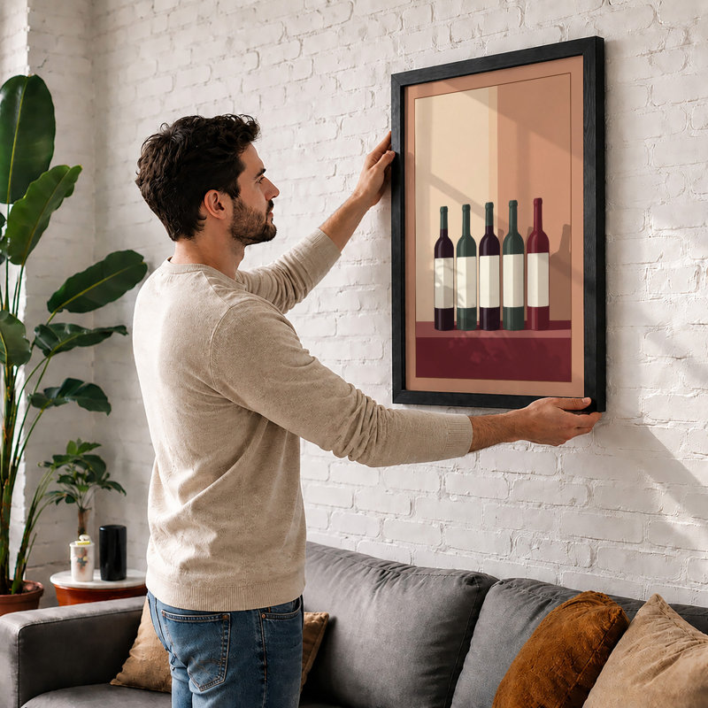 Wine Bottles In Terracotta Minimalist - Print, A2 - 59.4 x 42.0 cm, Black