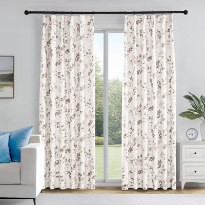 100% Blackout Floral Print Polyester Thermal Insulated Curtains With 12 Metal Rings & 12 Hooks, Pinch Pleat Window Treatments For Bedroom/Living Room (Set of 2)