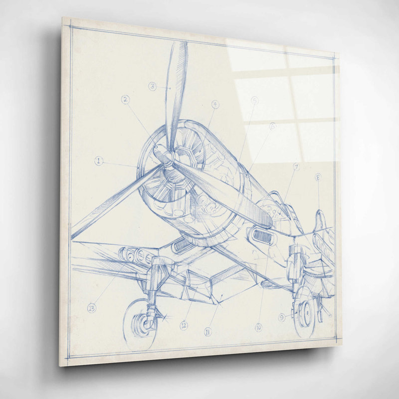 Croquis mécanique d'avion II par Ethan Harper - reproduction de dessin non encadrée, H 12 po x l 12 po x P 0,12 po
