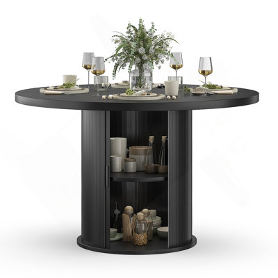Table de salle à manger ronde 43 po pour 4 personnes, petite table de cuisine en bois avec base en métal robuste, table de salle à manger ronde moderne pour salle à manger, assemblage facile