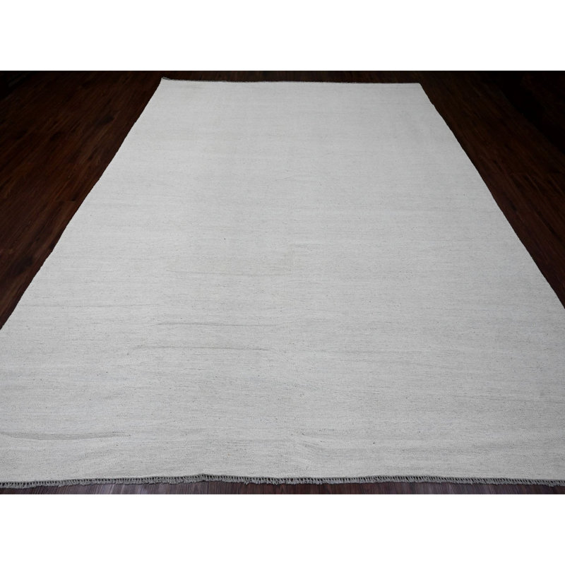 Tapis oriental en laine filée à la main 9 pi x 12 pi tissée à plat, motif uni, kilim afghan, tissé à la main