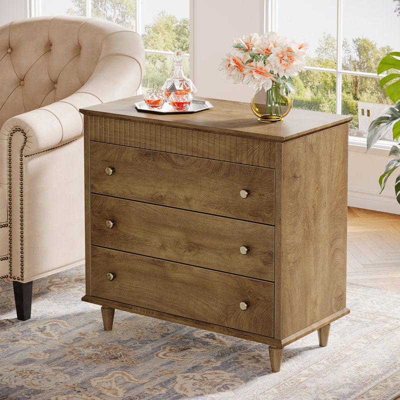 Oversized Nightstand With 3 Drawers, Brown
