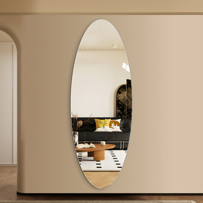 Miroir pleine longueur 63 po x 21 po, cuivre HD - verre argenté, incassable, idéal pour les vestiaires et les chambres à coucher, mur ovale moderne à vision claire et nette 63 21 po, support incassable