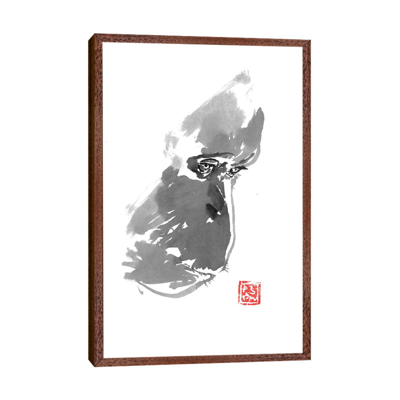 Sad Orangutan by Péchane - Print on Canvas, 101.6 cm H x 66.04 cm W, Classic Brown Wood Framed