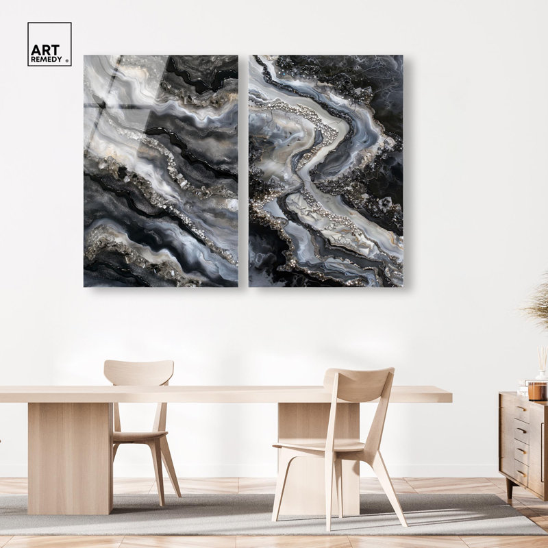 Ethereal Bloom Duo Acrylic Print Geode Wall Decor Set by Art Remedy, Ready to Hang, 10 x 15, H 30 po x l 20 po