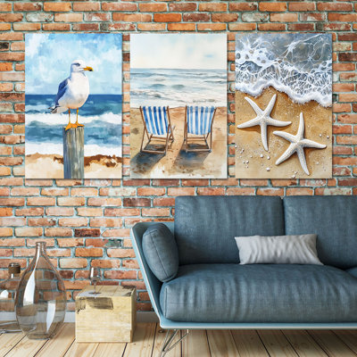 3-Piece Coastal Wall Art, Beach Wall Art, Ocean Beach Pictures Wall Art for Living Room, Coastal Canvas Wall Art, Beach Scene Wall Art, Beach Art Wall Decor Ready To Hang 32″×48″×3pcs