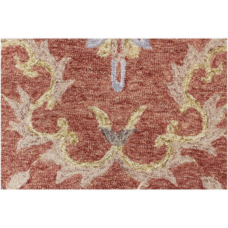 Floral Traditional Terracotta& Light Blue Wool Hand Tufted Area Rug, Rectangle 7'6" x 9'6"