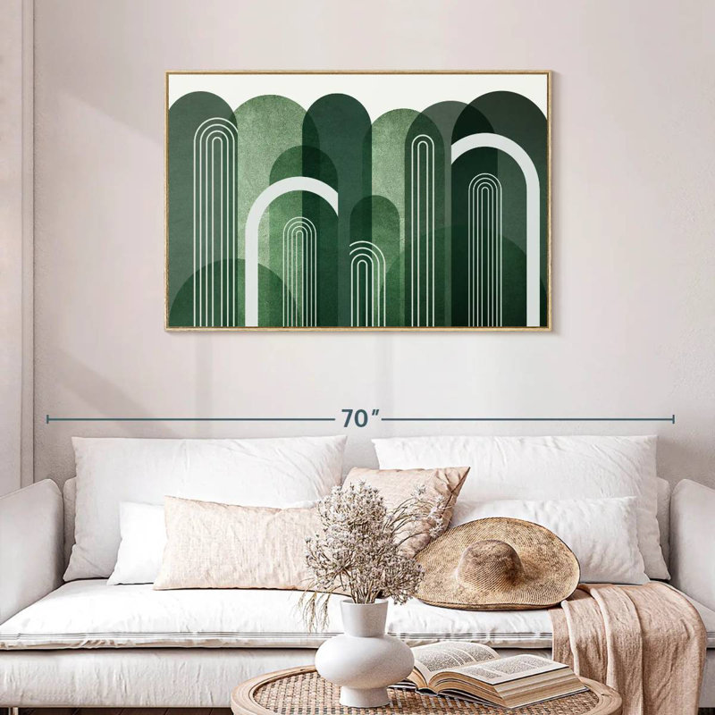Arches Mid-Century vert émeraude, Cadre flottant en bois naturel, 43 po x 29 po