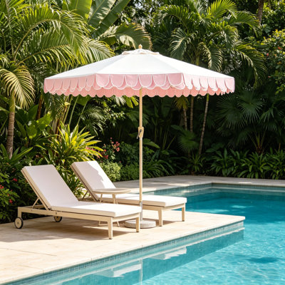 9Ft Large Valance Outdoor Dining Umbrella, Smooth Crank Operation & Adjustable Tilt, UV Safe Patio Shade For Garden, Poolside And Seaside
