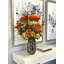 Sunflower, Hydrangea and Dahlia Fall Arrangement in a Glass Vase