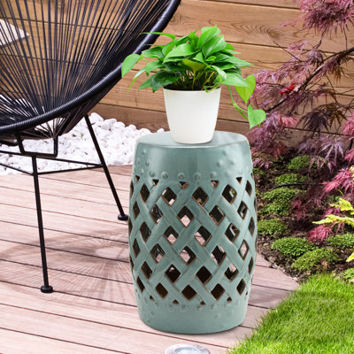 Siège de jardin en céramique 13 po x 18 po, bleu antique, porcelaine fine, polyvalent pour une utilisation extérieure et intérieure, glacis bleu, décoration et table robustes