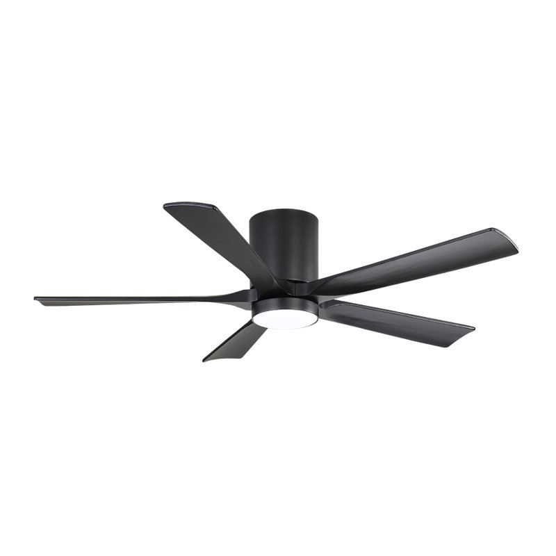 52 In. 5 Solid Wood Blades Flush Mount Indoor Ceiling Fan With Light Kit, Black