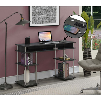 Edwin No Tools Computer Desk with Built-In Outlets
