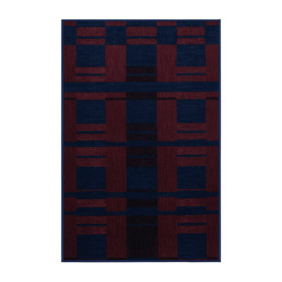 Machine Washable Checkered Blue Area Rug