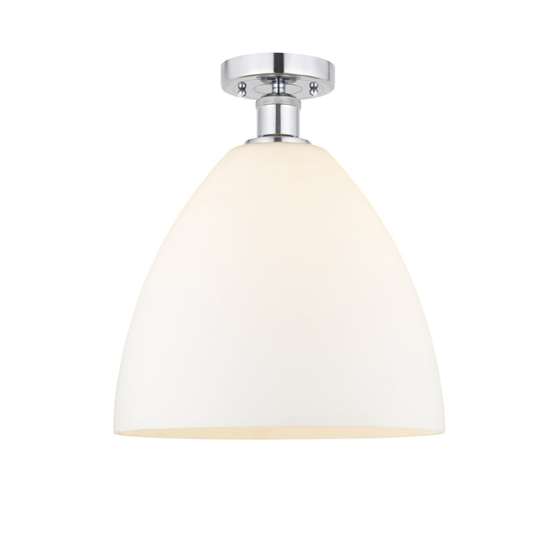Plafonnier semi-encastré 1 lumière, Blanc mat, H 13,13 po x l 12 po x P 12 po, Chrome poli
