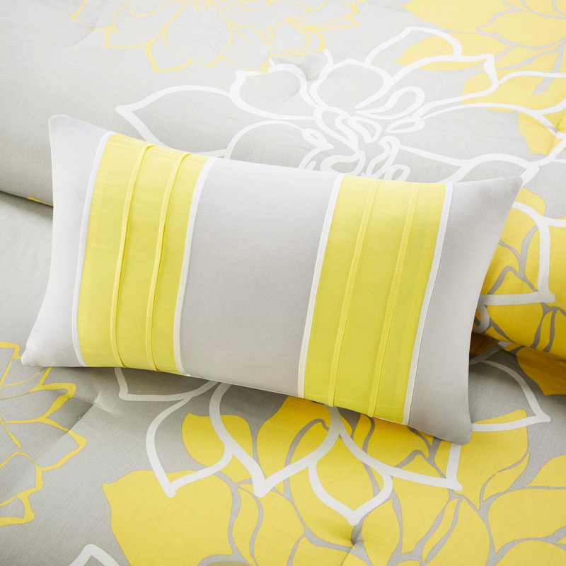 Grand édredon en coton taupe gris / jaune - rembourrage 3 coussins décoratifs tendance 15 po Tissu imprimé glamour