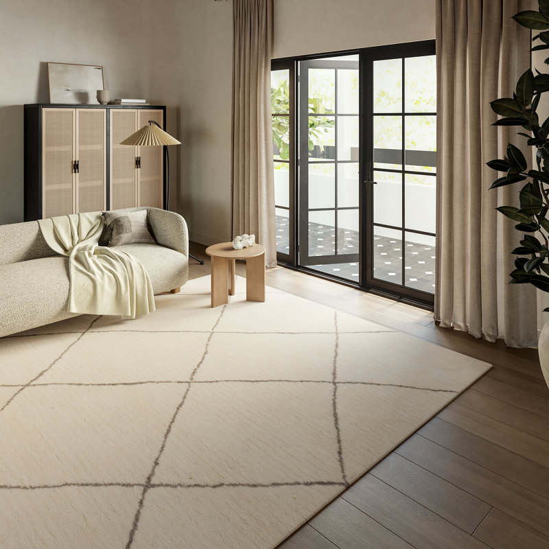 Ivory Trellis Handmade Wool Rectangular Area Rug 4' x 6'