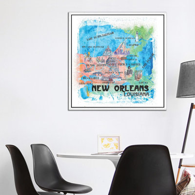 New Orleans Louisiana USA Illustrated Map 1 Piece Painting on Canvas