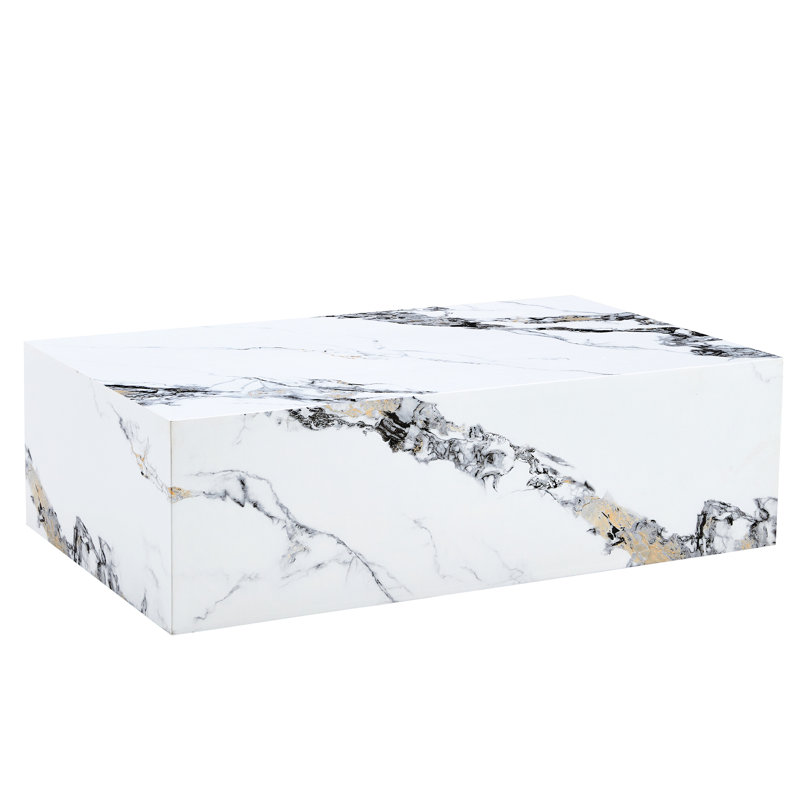 Table basse moderne en marbre Aura de 38,84 x 23,62 x 12,15 pouces, blanche, élégante et blanche avec effet de marbre, durable