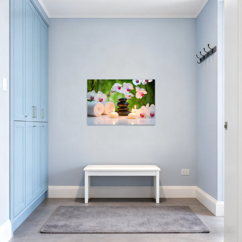 Cadre tendance avec bougies, fleurs et pierres, H 24 po x l 36 po