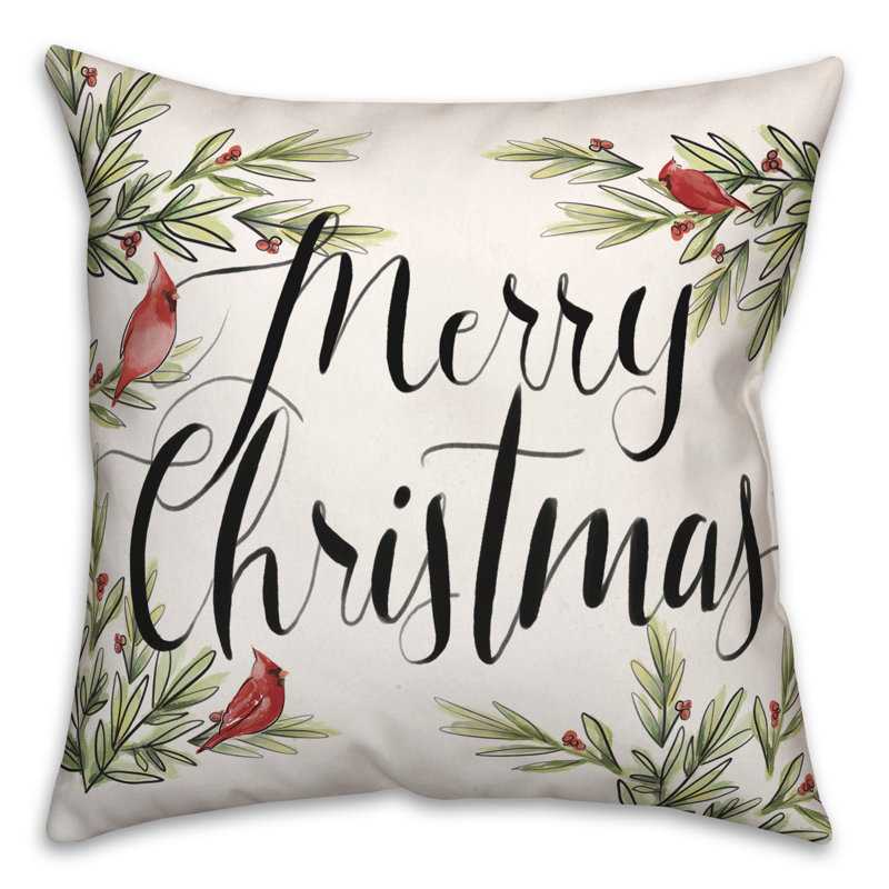 Merry Christmas Cardinals Throw Pillow, 18" x 18"
