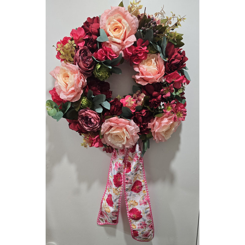 Couronne florale rose et rose rouge