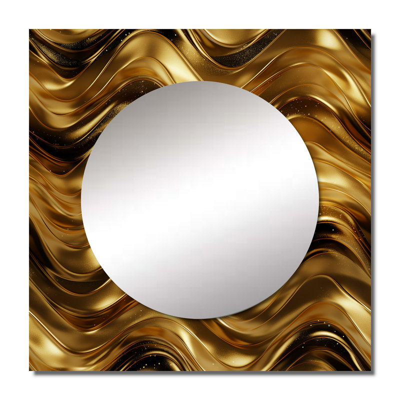 Or et noir doré chevron Reverie I - miroir carré glamour pour décoration murale, 23 po x 23 po