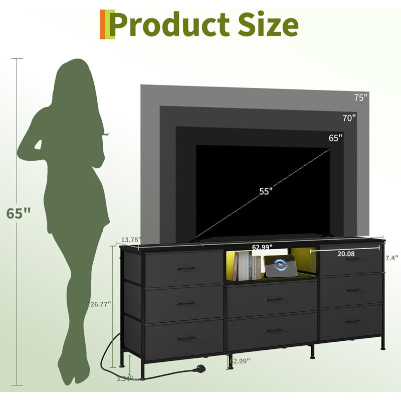 Unfinished TV Stand for TVs up to 65" with Fireplace Included, Gray